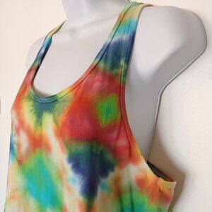 Rainbow Tie Dye Racerback Tank Top With Abstract Pattern Women's Size XL NWT
